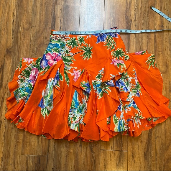 Vintage Ralph Lauren Layered Ruffle 100% Silk Tropical Floral Skirt Size 2 - Picture 12 of 16